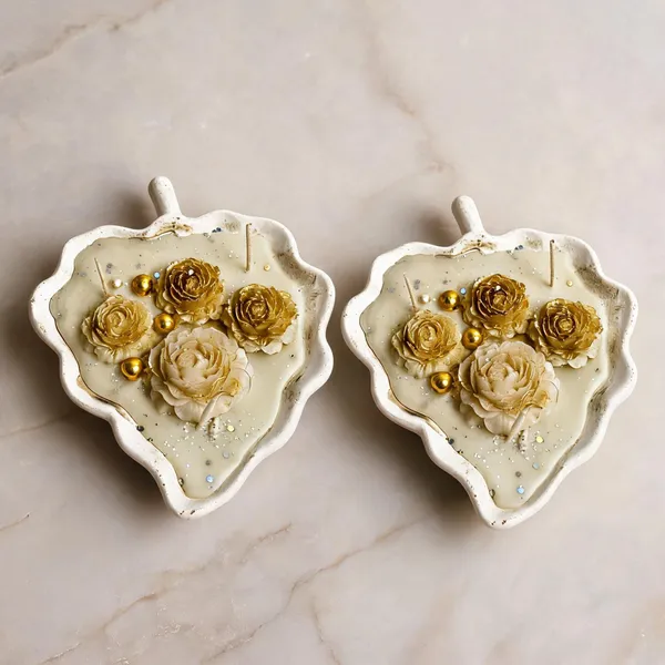 Soy_Wax_Decorative_Ivory_Gold_Floral_Ceramic_Leaf_Bowl_Candle_|_Pack_Of_2