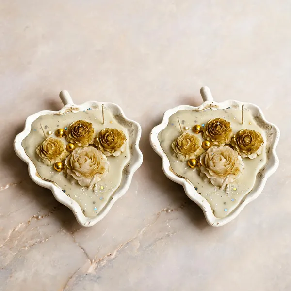 Soy_Wax_Decorative_Ivory_Gold_Floral_Ceramic_Leaf_Bowl_Candle_|_Pack_Of_2
