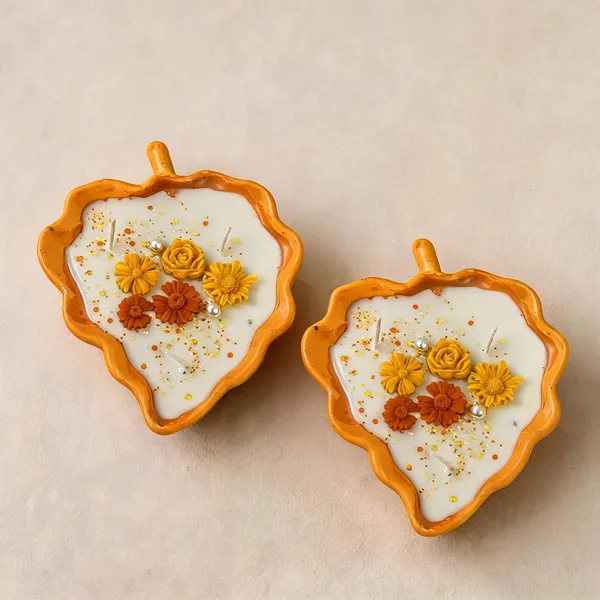 Soy_Wax_Decorative_Amber_Floral_Leaf_Tray_Candle_|_Pack_Of_2
