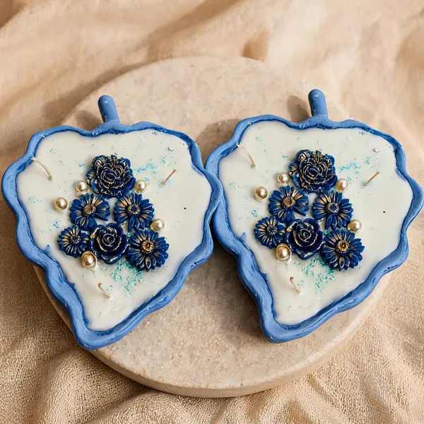 Soy_Wax_Decorative_Blue_Meadow_Floral_Leaf_Tray_Candle_|_Pack_Of_2