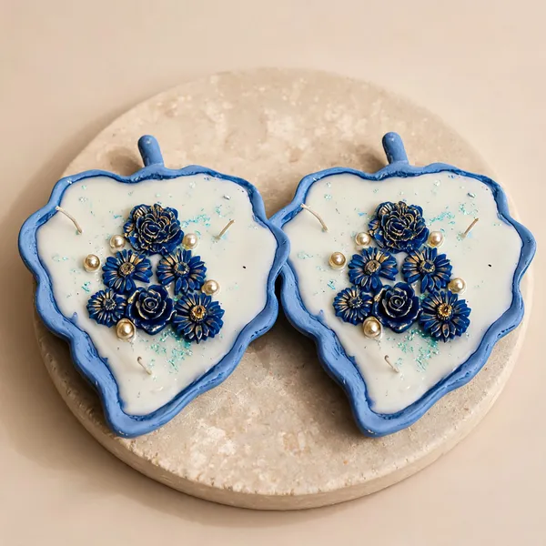 Soy_Wax_Decorative_Blue_Meadow_Floral_Leaf_Tray_Candle_|_Pack_Of_2