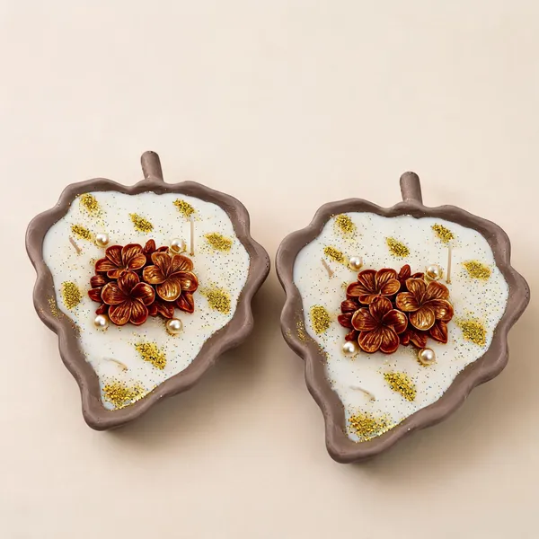 Soy_Wax_Decorative_Copper_Floral_Leaf_Tray_Candle_|_Pack_Of_2