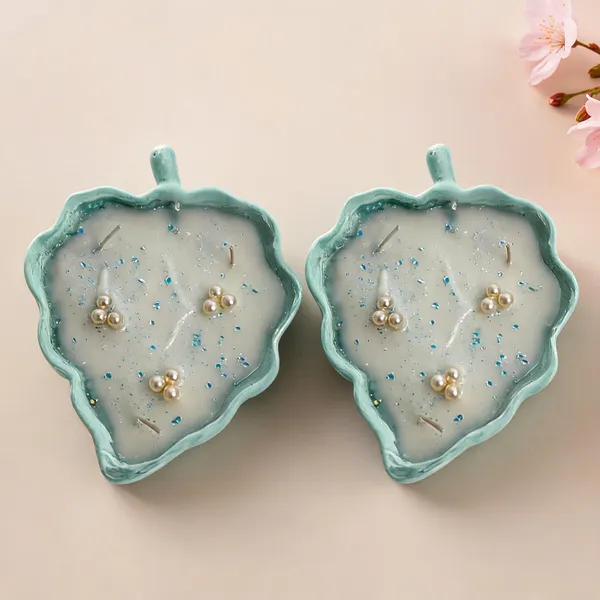 Soy_Wax_Decorative_Aqua_Pearl_Leaf_Tray_Candle_|_Pack_Of_2