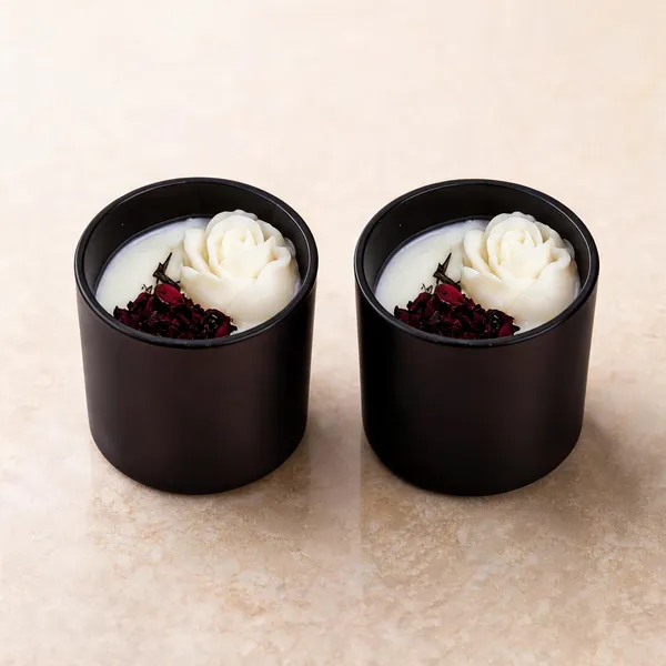 Soy_Wax_Rose_Blossom_Candle_In_Matte_Black_Glass_Jar_|_Pack_Of_2