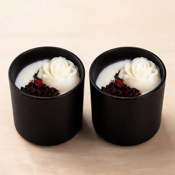 Soy_Wax_Rose_Blossom_Candle_In_Matte_Black_Glass_Jar_|_Pack_Of_2
