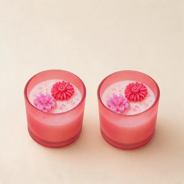 Soy_Wax_Floral_Candle_In_Frosted_Blush_Pink_Glass_Jar_|_Pack_Of_2