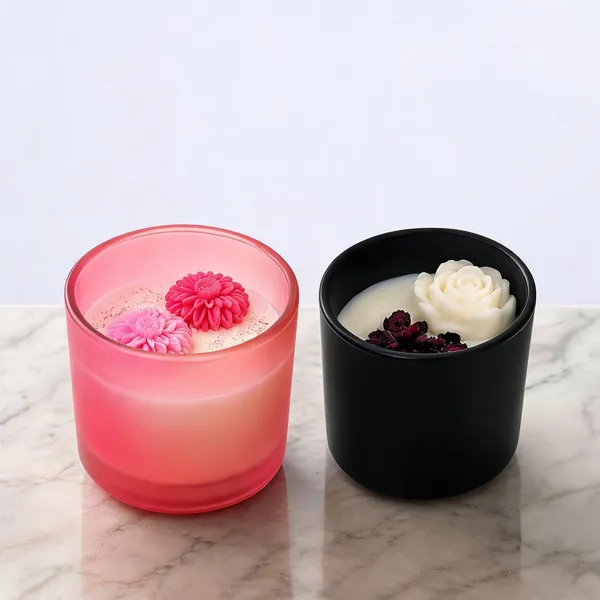 Soy_Wax_Rose_Blossom_Scented_Candle_In_Glass_Jar_Set_Of_2_|_Pack_Of_2