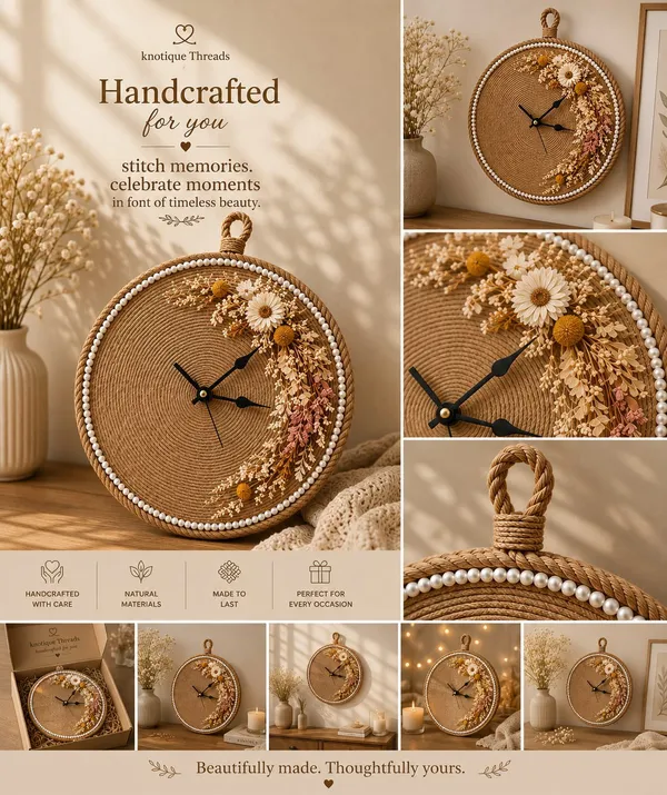 Jute_Handmade_Floral_Wall_Clock