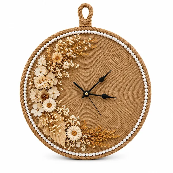 Jute_Rustic_Floral_Wall_Clock