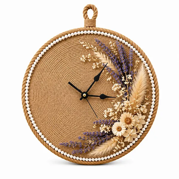 Jute_Floral_Bohemian_Wall_Clock