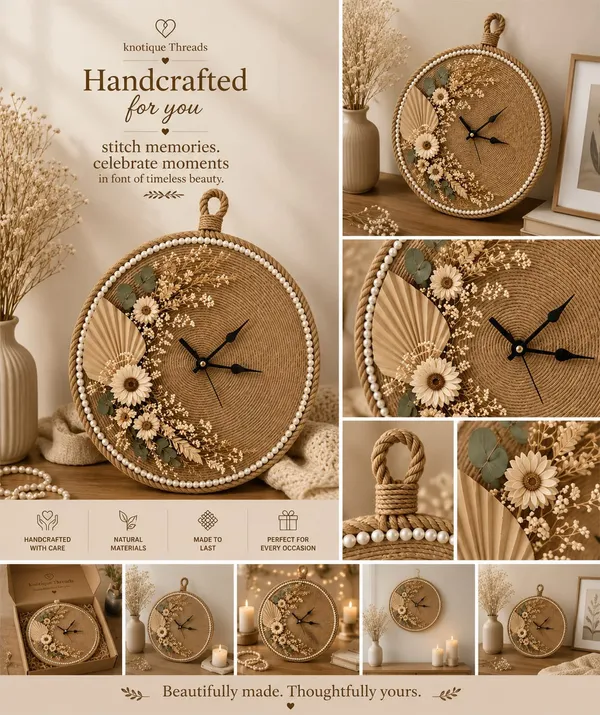 Jute_Handmade_Floral_Wall_Clock