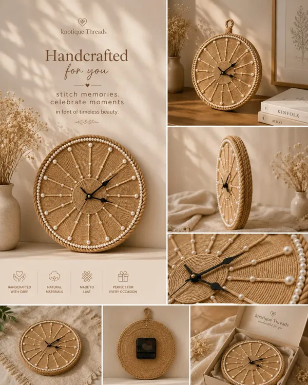 Jute_Pearl_Embellished_Round_Wall_Clock