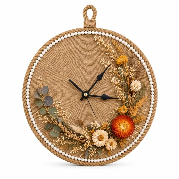Jute_Rustic_Floral_Wall_Clock