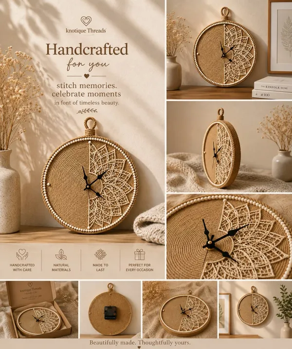 Jute_Bohemian_Floral_Wall_Clock