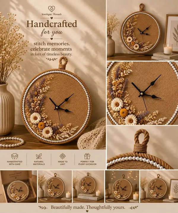 Jute_Bohemian_Floral_Wall_Clock