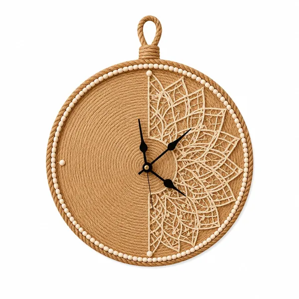 Jute_Bohemian_Floral_Wall_Clock