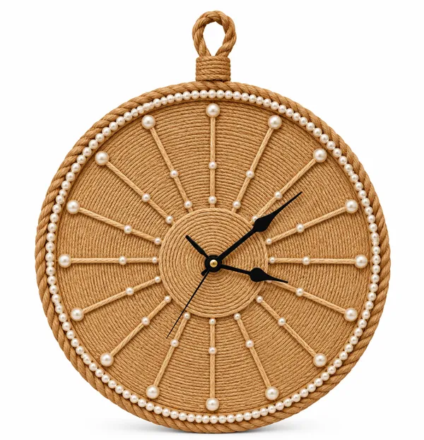 Jute_Pearl_Embellished_Round_Wall_Clock