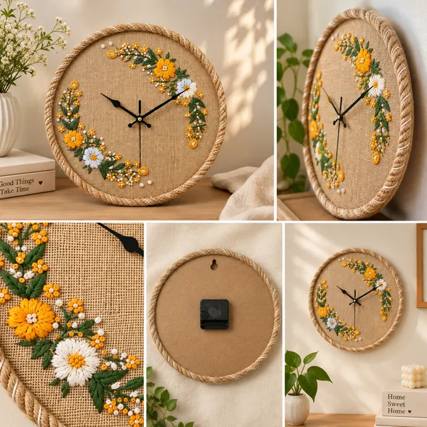 Golden_Petals_Jute_Floral_Wall_Clock