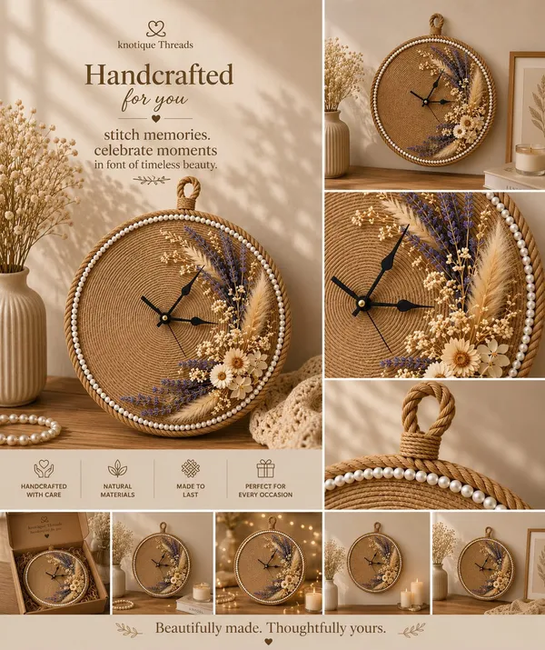 Jute_Floral_Bohemian_Wall_Clock