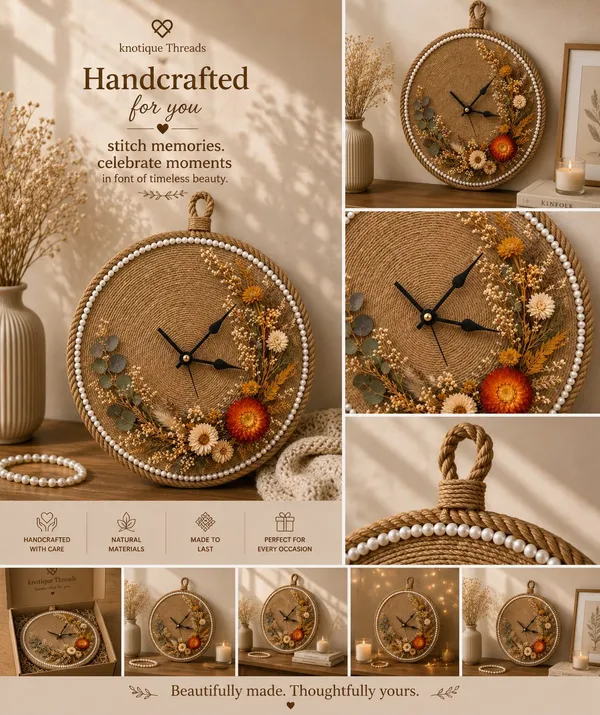 Jute_Rustic_Floral_Wall_Clock
