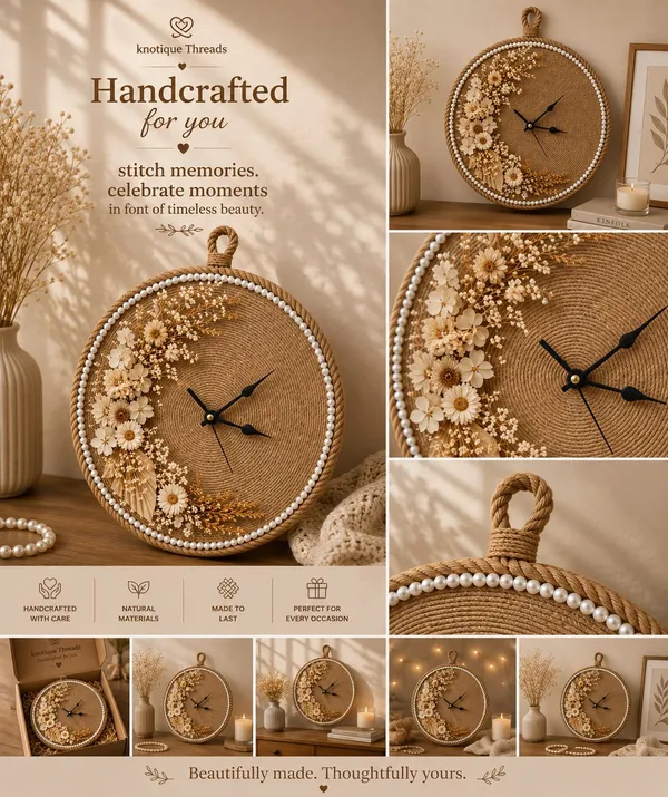 Jute_Rustic_Floral_Wall_Clock