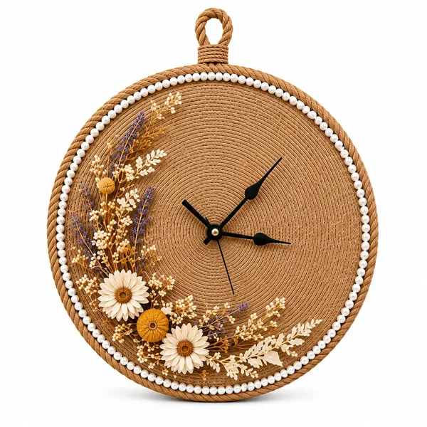 Jute_Bohemian_Floral_Wall_Clock