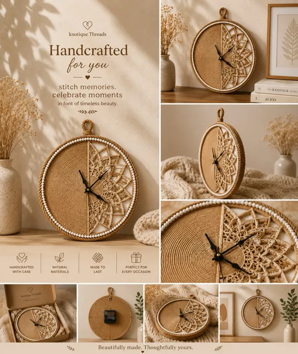 Jute_Bohemian_Floral_Wall_Clock_II