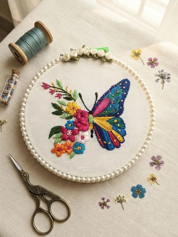 Blooming_Monarch_Embroidered_Butterfly_Framed_Wall_Art