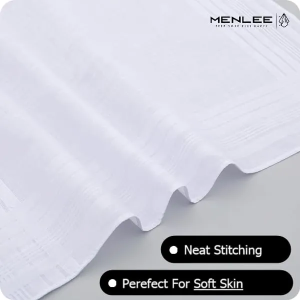Product_Summary_Menlee_Handkerchief_Pack_Of_10_Cotton_Full_Size_Hanky_Set_Soft_Absorbent_Reusable_White_Handkerchiefs_Solid_Plain_Design_Gentle_On_Skin_Ideal_For_Office_Travel_Daily_Use