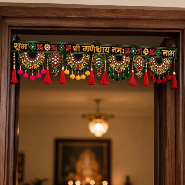 Rahodu_Traditional_Ganeshh_Ji_Door_Toran_with_Mirror_Work_&_Tassels_|_Shubh_Labh_Hanging_Bandhanwar_for_Home_Entrance,_Mandir_&_Festival_Decoration_|_Multicolor_|_36_x_7_Inch