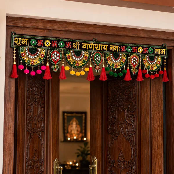 Rahodu_Traditional_Ganeshh_Ji_Door_Toran_with_Mirror_Work_&_Tassels_|_Shubh_Labh_Hanging_Bandhanwar_for_Home_Entrance,_Mandir_&_Festival_Decoration_|_Multicolor_|_36_x_7_Inch