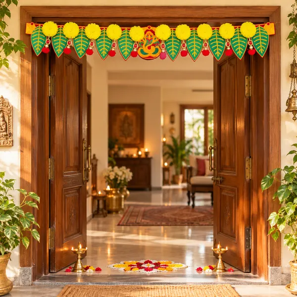 Rahodu_Green_Leaf_Yellow_Flower_Door_Toran_with_Ganeshh_Design_for_Main_Entrance,_Bandhanwar_&_Diwali_Decoration