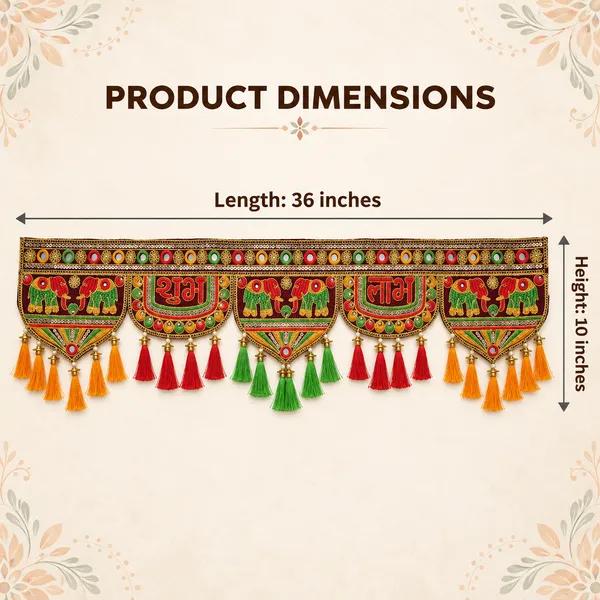 Rahodu_Handmade_Maroon_Shubh_Labh_Toran_with_Elephants_&_Colourful_Tassels