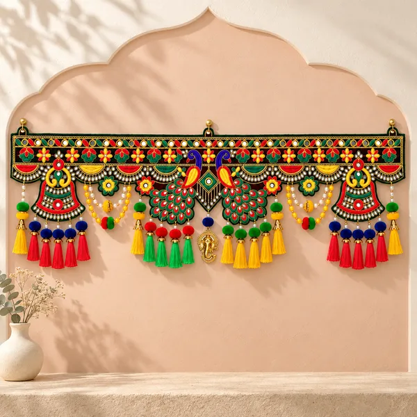Rahodu_Handmade_Peacock_Toran_with_Ganesha_Charm,_Mirror_Work_&_Multicolour_Tassels_|_Traditional_Door_Hanging_for_Home,_Diwali_&_Wedding_Decor