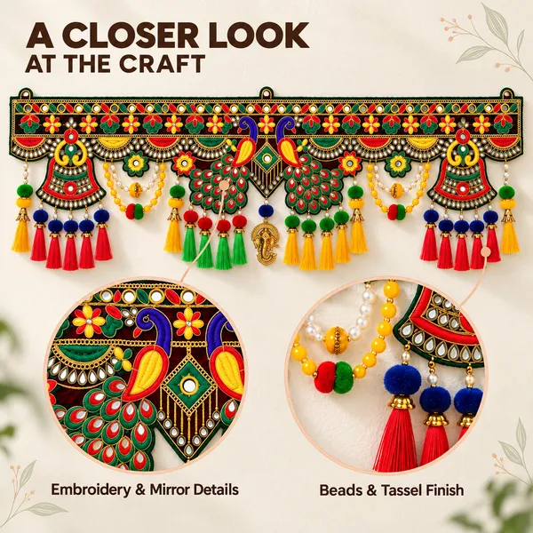 Rahodu_Handmade_Peacock_Toran_with_Ganesha_Charm,_Mirror_Work_&_Multicolour_Tassels_|_Traditional_Door_Hanging_for_Home,_Diwali_&_Wedding_Decor