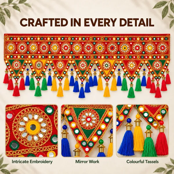 Rahodu_Handmade_Red_Mirror_Work_Toran_with_Multicolour_Tassels_|_Traditional_Embroidered_Door_Hanging_Bandhanwar_for_Diwali,_Wedding_&_Home_Decor