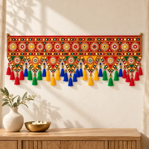 Rahodu_Handmade_Red_Mirror_Work_Toran_with_Multicolour_Tassels_|_Traditional_Embroidered_Door_Hanging_Bandhanwar_for_Diwali,_Wedding_&_Home_Decor