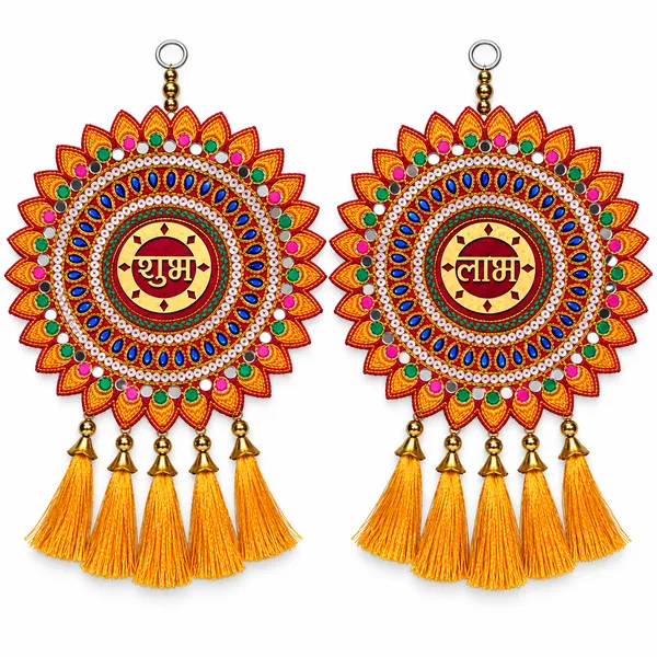 Rahodu_Shubh_Labh_Door_Hanging_Set_of_2_with_Sunflower_Design,_Mirror_Look_Work_&_Golden_Yellow_Tassels_for_Diwali_and_Mandir_Decoration