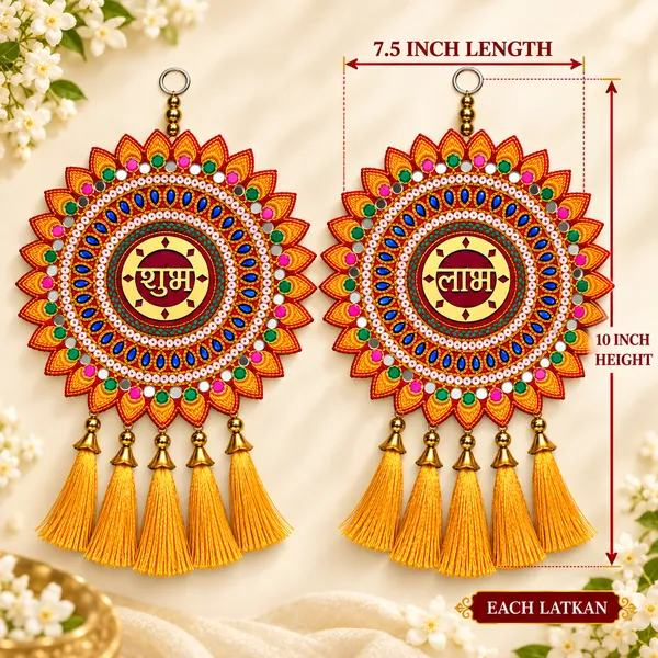 Rahodu_Shubh_Labh_Door_Hanging_Set_of_2_with_Sunflower_Design,_Mirror_Look_Work_&_Golden_Yellow_Tassels_for_Diwali_and_Mandir_Decoration