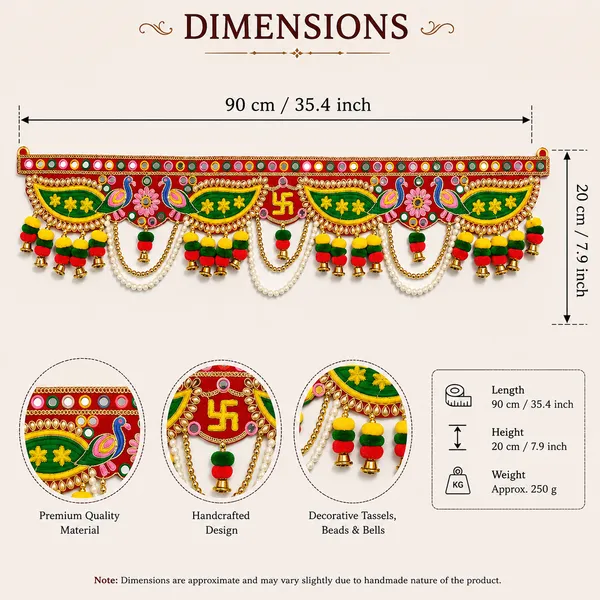 Rahodu_Traditional_Handmade_Door_Toran_for_Home_Entrance_|_Decorative_Bandarwal_with_Peacock_Design,_Mirrors,_Pearl_Chains_&_Hanging_Bells_|_Festive_Wall_Hanging_for_Diwali,_Navratri,_Wedding_&_Housewarming_Decor_Size_36_x_8