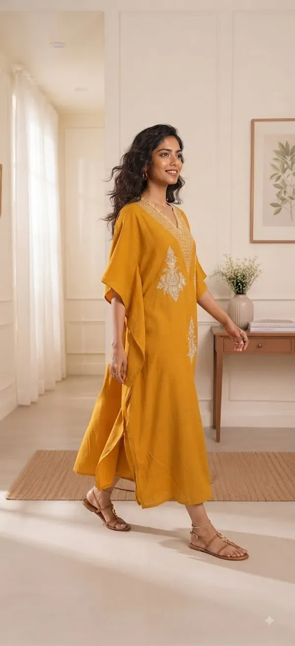 Mustard_Cotton_Relaxed_Fit_Embroidered_Kashmiri_Kaftan_For_Women