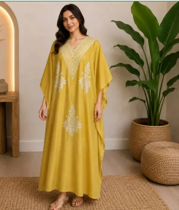 Yellow_Cotton_Relaxed_Fit_Embroidered_Kaftan_For_Women