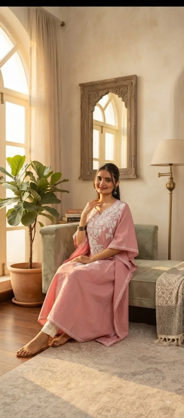 Pink_Cotton_Crush_Relaxed_Fit_Floral_Embroidered_Kashmiri_Kaftan_For_Women