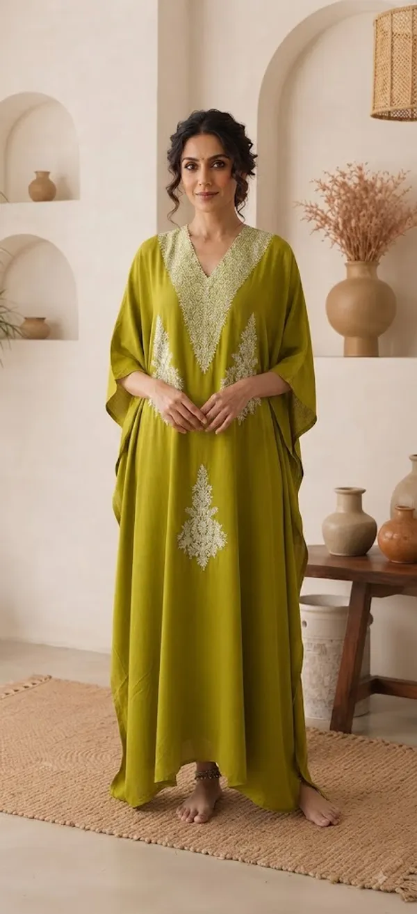 Olive_Green_Cotton_Relaxed_Fit_Embroidered_Kashmiri_Kaftan_For_Women