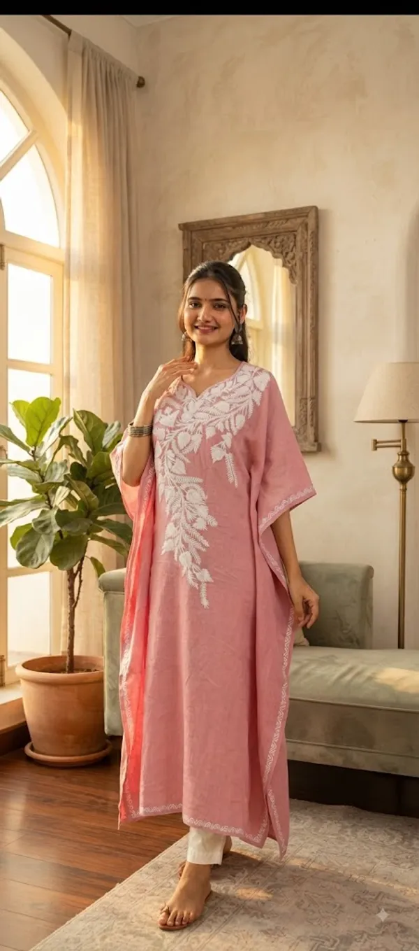 Pink_Cotton_Crush_Straight_Floral_Embroidered_Kashmiri_Kaftan_For_Women