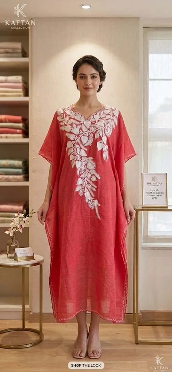 Red_Cotton_Crush_Relaxed_Fit_Floral_Embroidered_Kashmiri_Kaftan_For_Women