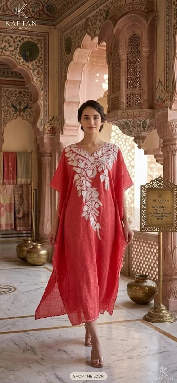 Red_Cotton_Crush_Relaxed_Fit_Floral_Embroidered_Kashmiri_Kaftan_For_Women