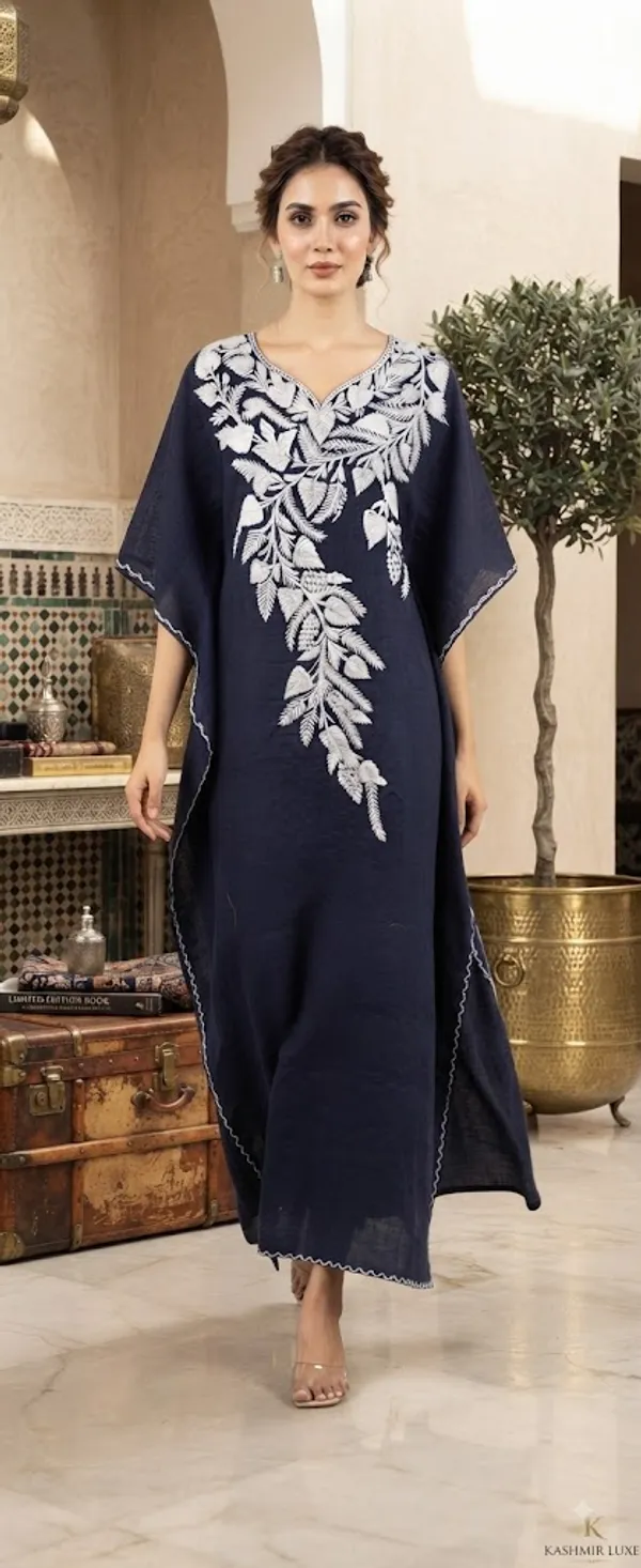 Navy_Blue_Cotton_Crush_Straight_Floral_Embroidered_Kashmiri_Kaftan_For_Women