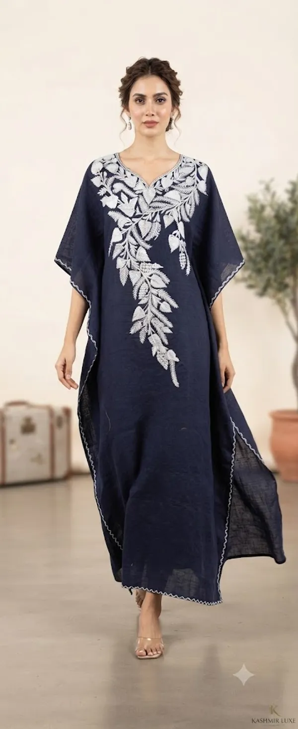 Navy_Blue_Cotton_Crush_Straight_Floral_Embroidered_Kashmiri_Kaftan_For_Women
