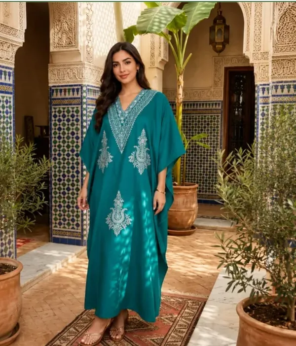 Teal_Cotton_Relaxed_Fit_Embroidered_Kaftan_For_Women